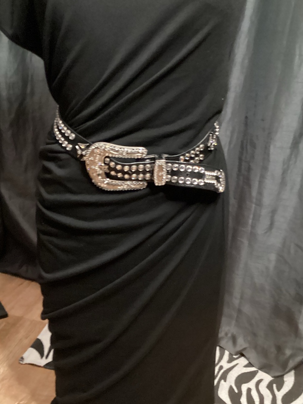 B.B.Simon Black Western Rhinestone Buckle Belt - XL